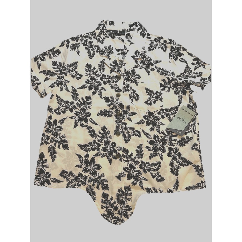 American Outback NEW Women's Blouse Tropical Front Tie Black & White TROPICAL